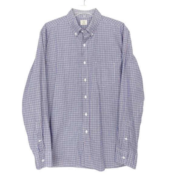 J. Crew Blue Red Micro Plaid Long Sleeve Button Down Sz L - Picture 1 of 4